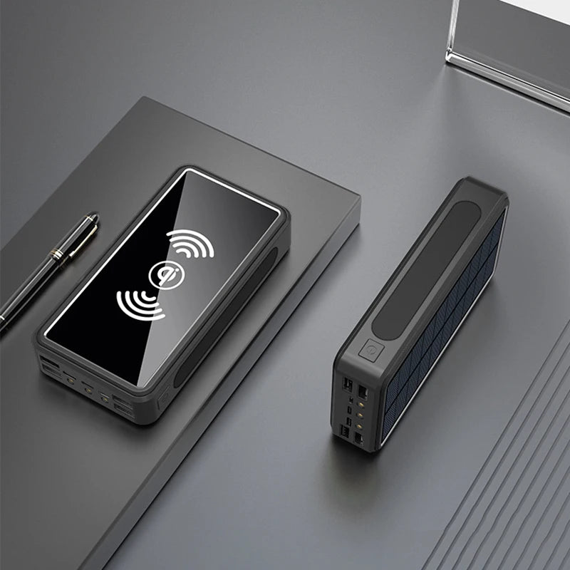 Solar Power Bank 50000Mah High Capacity Portable Charger Battery Wireless Charger Powerbank for Iphone 15 16 Pro Samsung Xiaomi