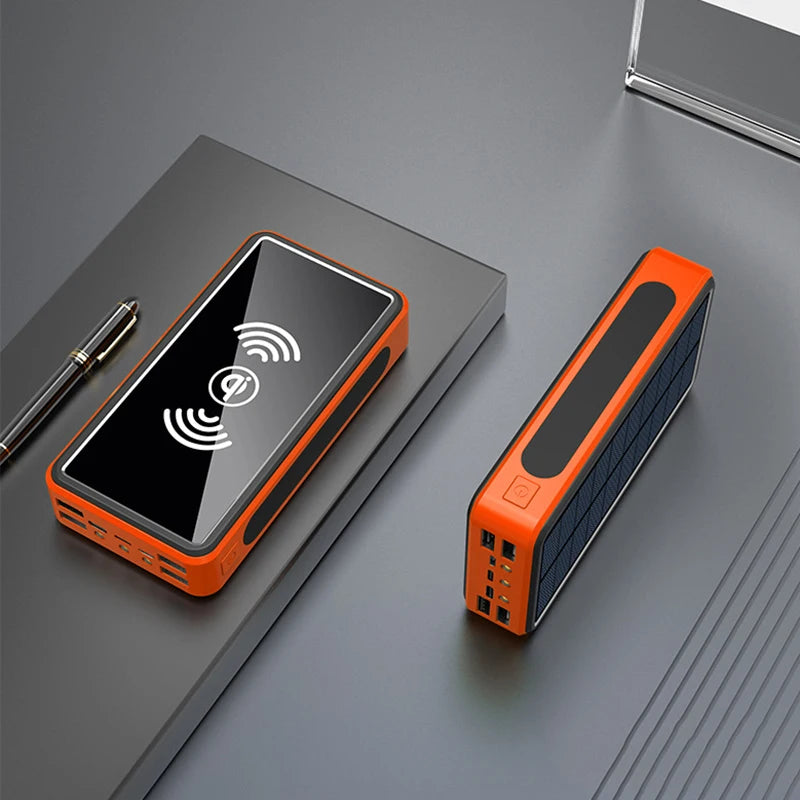 Solar Power Bank 50000Mah High Capacity Portable Charger Battery Wireless Charger Powerbank for Iphone 15 16 Pro Samsung Xiaomi