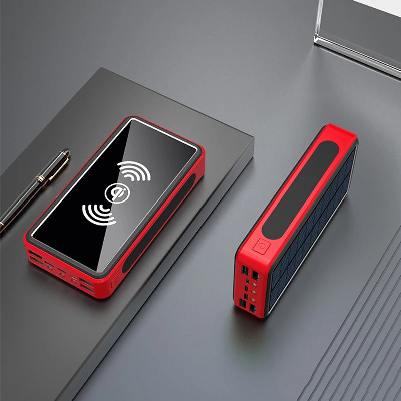 Solar Power Bank 50000Mah High Capacity Portable Charger Battery Wireless Charger Powerbank for Iphone 15 16 Pro Samsung Xiaomi